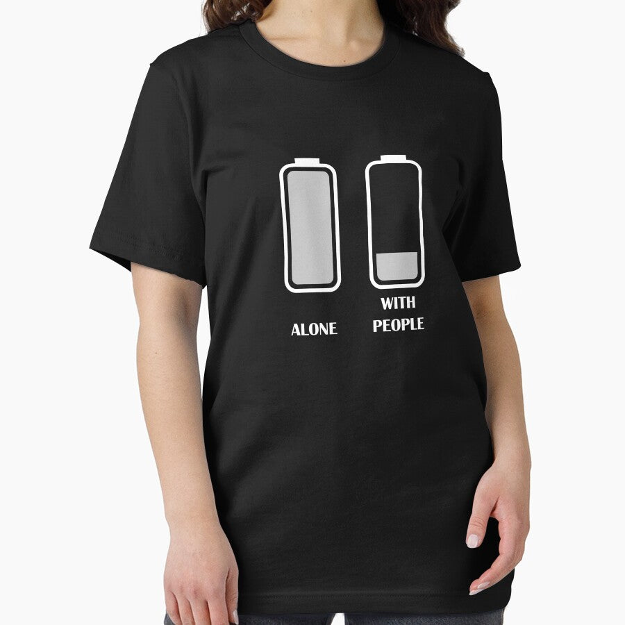 Sociall Battery Alone and With People / Introvert Joke Funny T-Shirt Label by introvertvibes