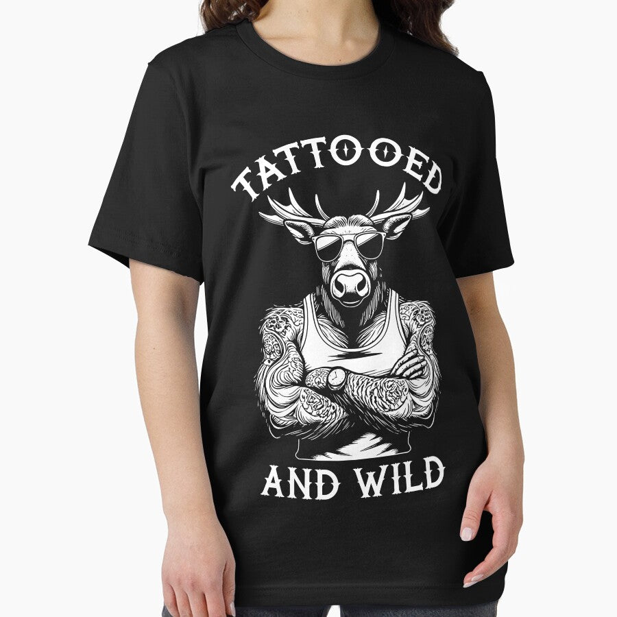 Tattooed And Wild Funny Inked Moose Elk Animal Tattoo Lover by GrandeDuc