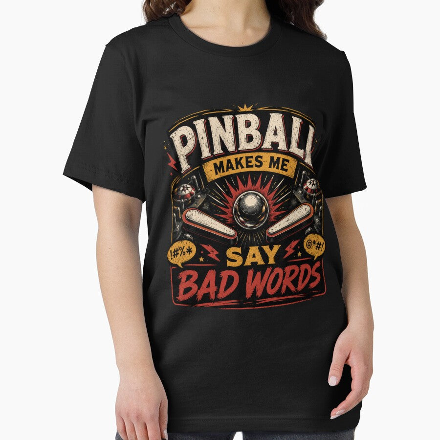 Pinball Makes Me Say Bad Words Funny Retro Arcade Design – Vintage Gamer T-Shirt & Sticker by Artimax-Studio