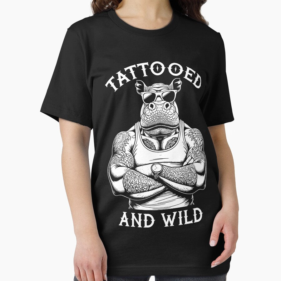Tattooed And Wild Funny Inked Hippo Animal Tattoo Lover by GrandeDuc