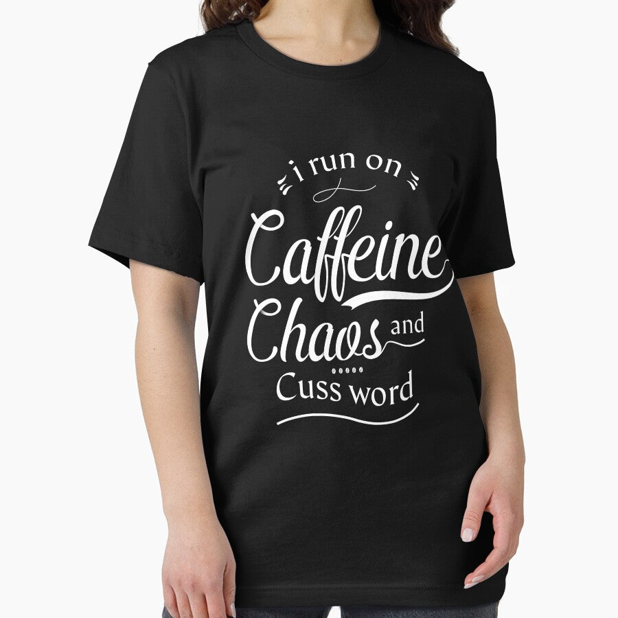 i run on caffiene chaos and cuss words shirt funny quote saying humor gift for runners, gift for coffee lovers by 96design