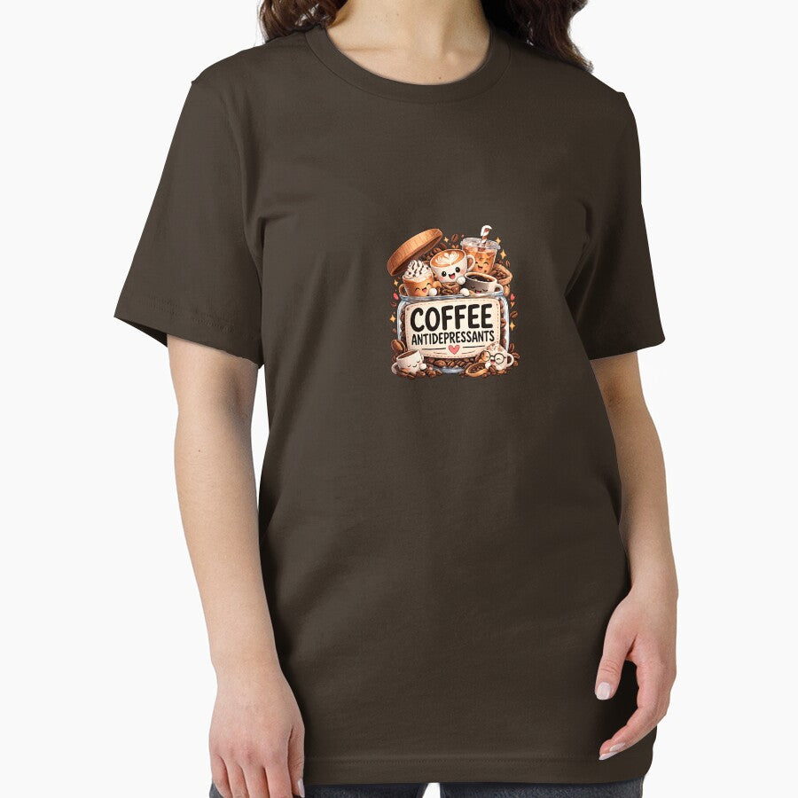 Coffee Antidepressants Funny Coffee Lover T-Shirt – Cute Kawaii Coffee Cups Design by GozdeSoftChaos
