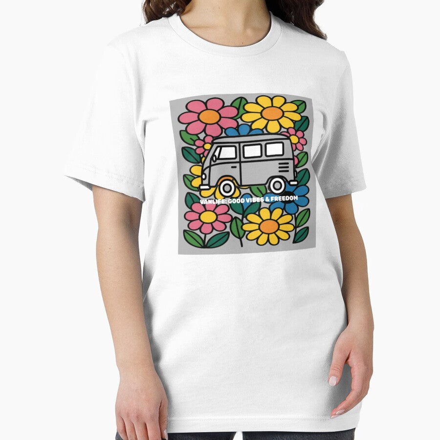 Vanlife Good Vibes & Freedom - Retro Flower Bus by The Bold Line Studio