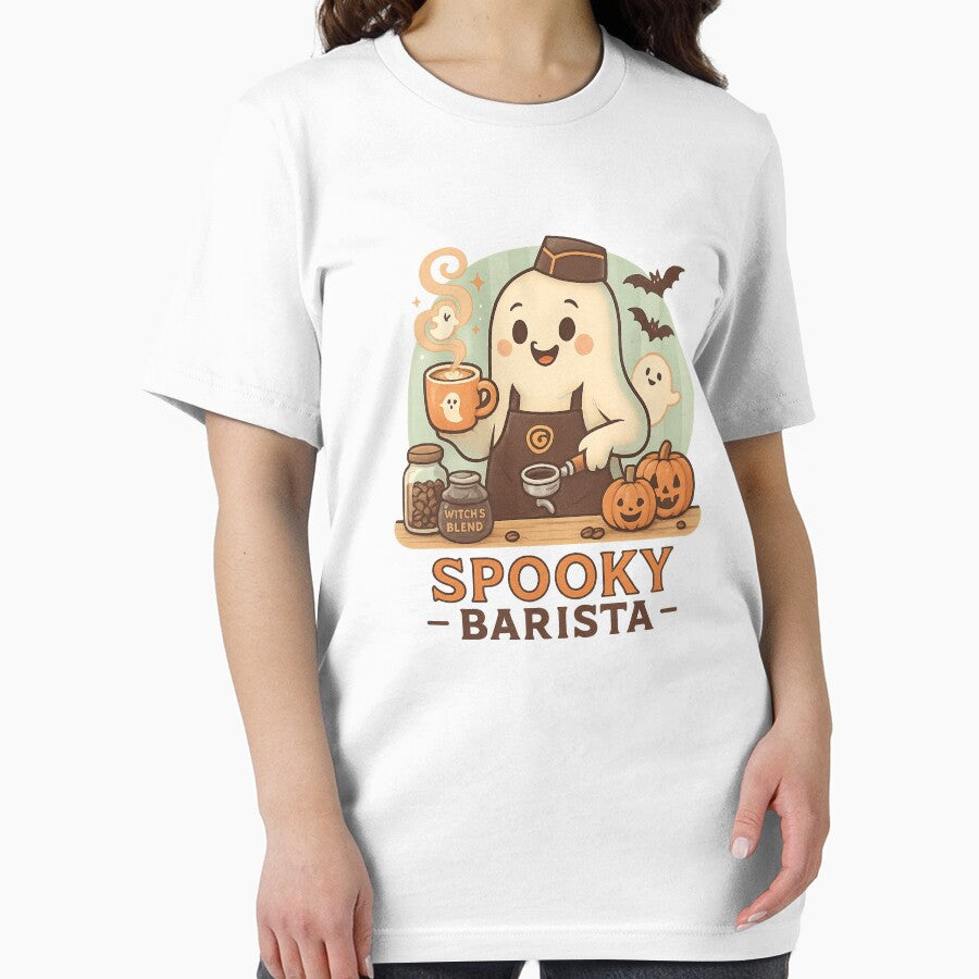 Spooky Barista – Cute Coffee‑Loving Ghost with Pumpkins and Bats by VibeOasis