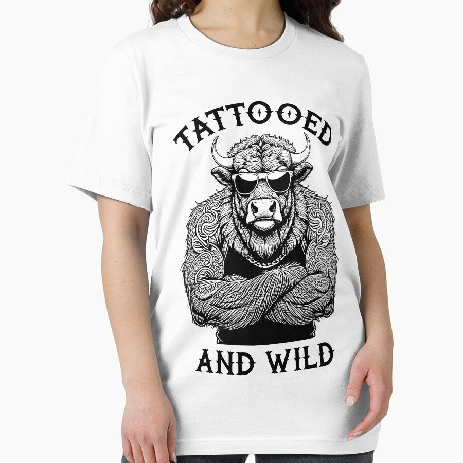 Tattooed And Wild Funny Inked Bison Animal Tattoo Lover by GrandeDuc