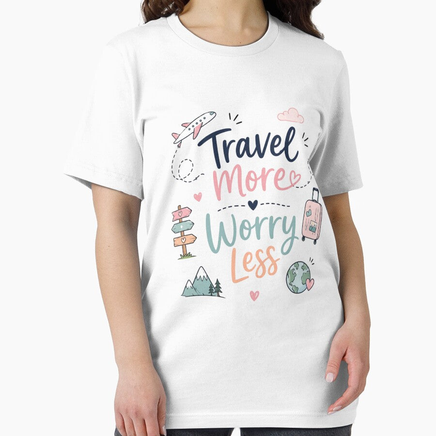 Travel More Worry Less Cute Travel Quote Design | Adventure Lover Aesthetic by Sanika arts