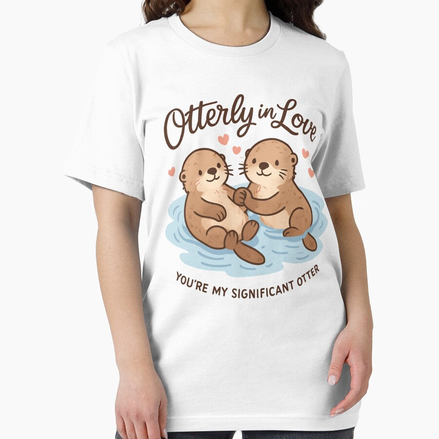 Otterly in Love Sea Otters Holding Hands Romantic Couples T-Shirt by GeniePixel