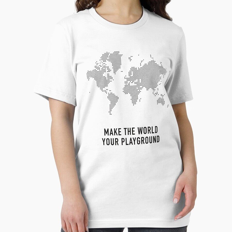 Minimalistic Tee with Dotted World Map Design | Make the World your Playground | Designed for Travel Addicts & Digital Nomads by Tom N.