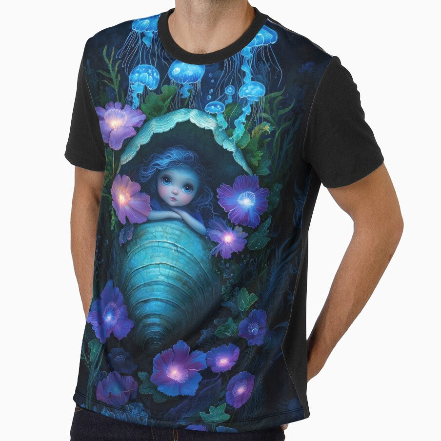 Underwater Dream - Girl in Seashell with Jellyfish Glow by Magical Art Store