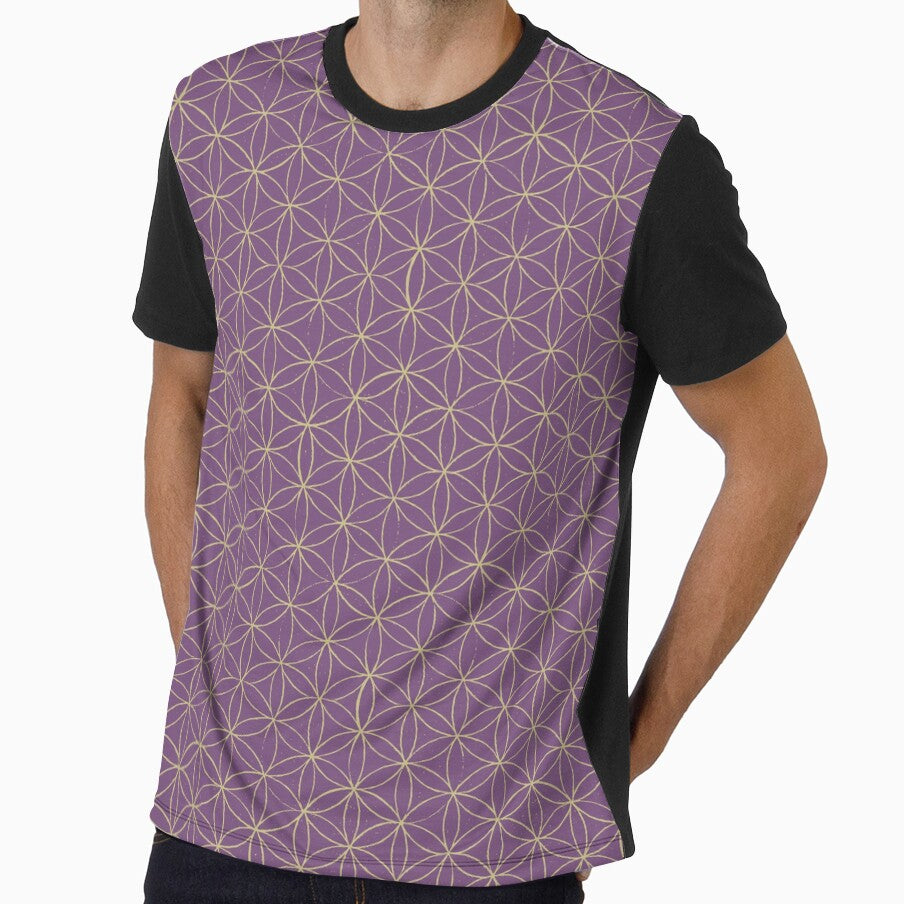 Flower of Life Linocut Pattern - Plum + Gold by Irene Estelle