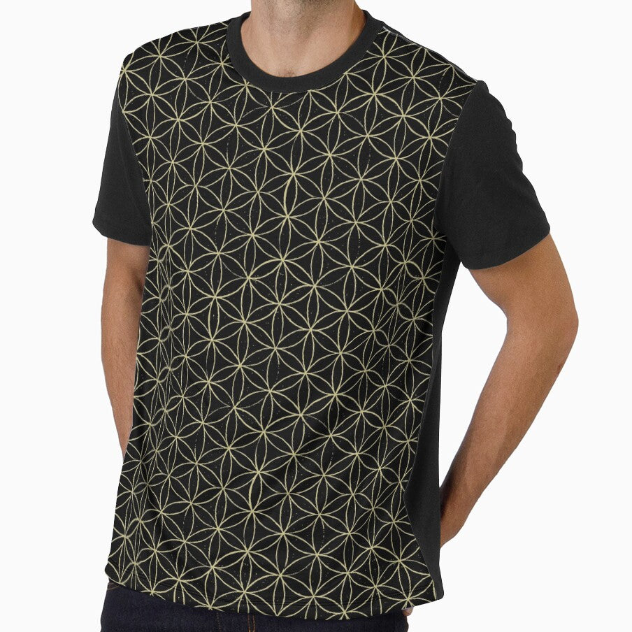 Flower of Life Linocut Pattern - Coal + Gold by Irene Estelle