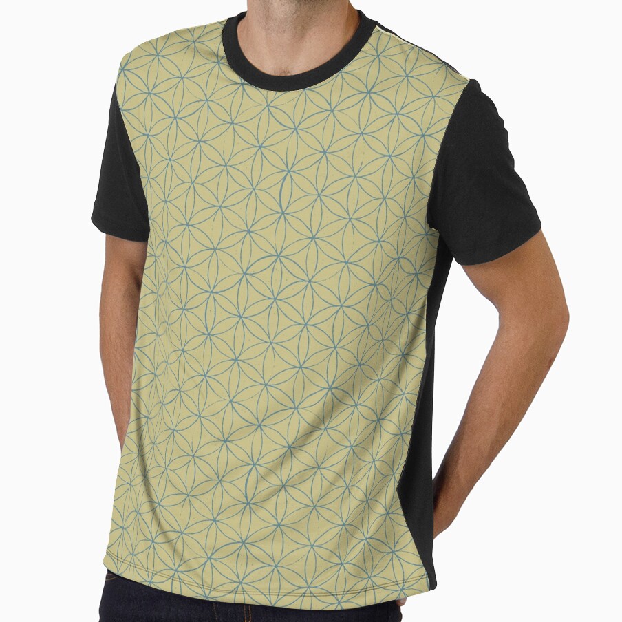 Flower of Life Linocut Pattern - Gold + Peacock by Irene Estelle