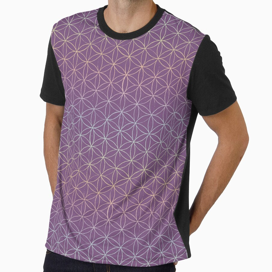 Flower of Life Linocut Pattern - Plum + Rainbow Sorbet by Irene Estelle
