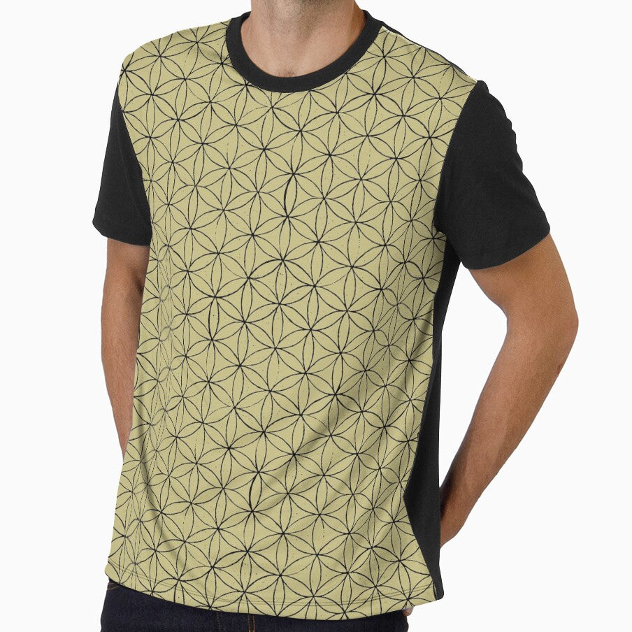 Flower of Life Linocut Pattern - Gold + Coal by Irene Estelle