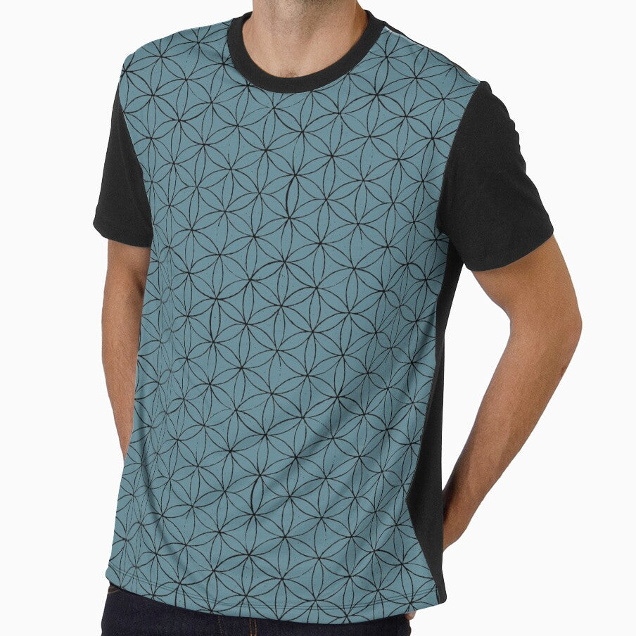 Flower of Life Linocut Pattern - Peacock + Coal by Irene Estelle