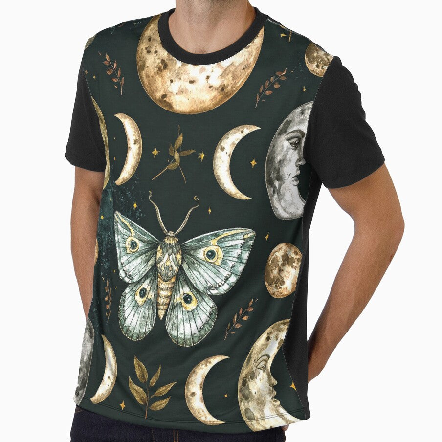 Moth and Moon Phases Pattern – Mystical Celestial Art by WildWood Digital Art