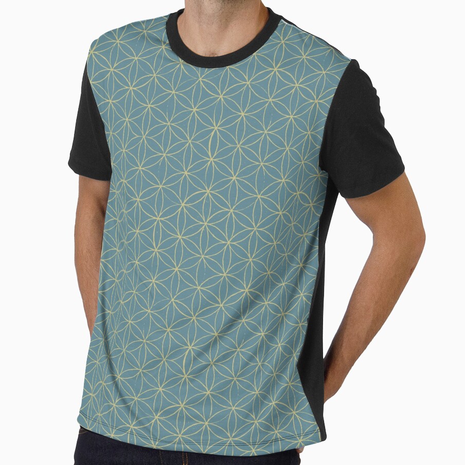 Flower of Life Linocut Pattern - Peacock + Gold by Irene Estelle