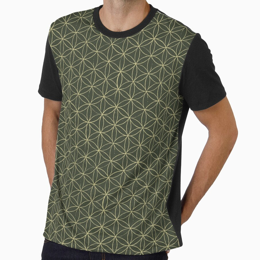Flower of Life Linocut Pattern - Pine + Gold by Irene Estelle