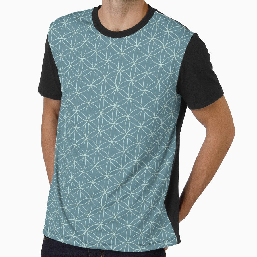 Flower of Life Linocut Pattern - Peacock + Mint by Irene Estelle