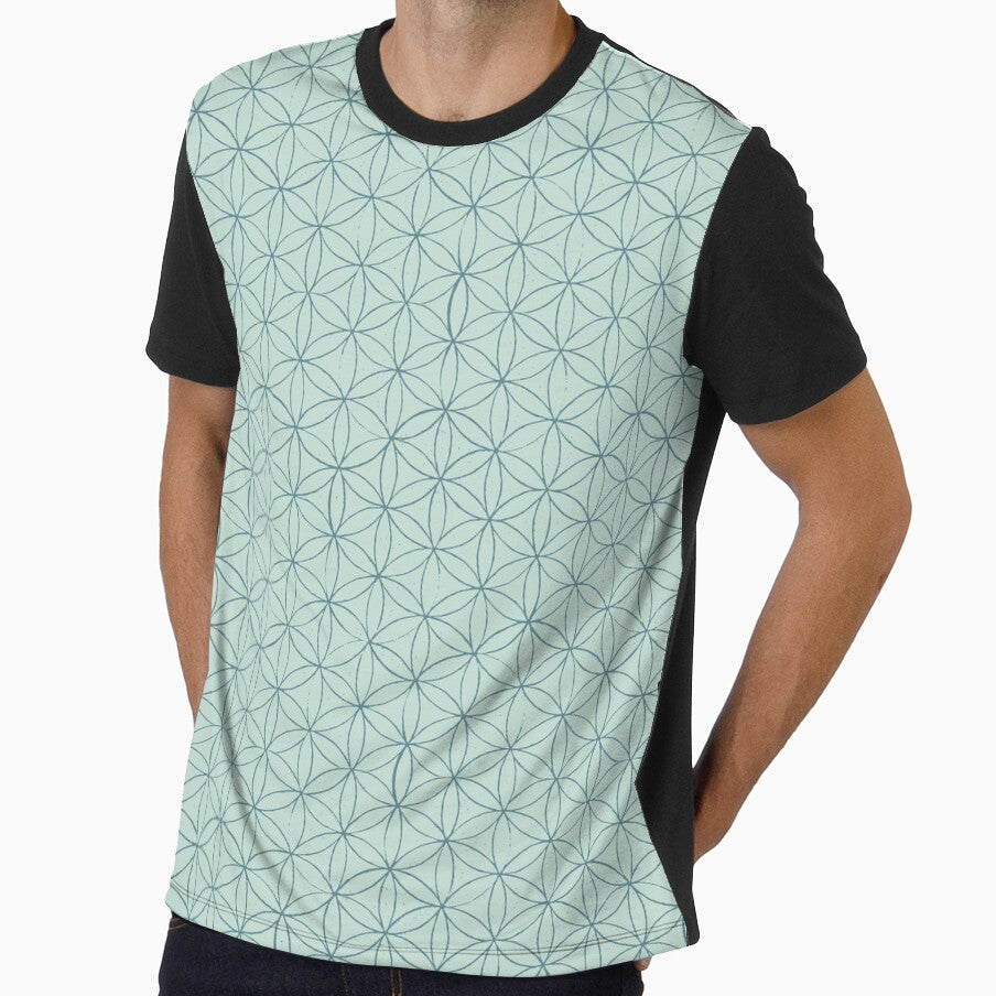Flower of Life Linocut Pattern - Mint + Peacock by Irene Estelle