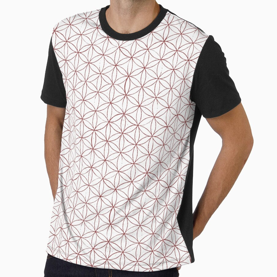 Flower of Life Linocut Pattern - Snow + Ruby by Irene Estelle
