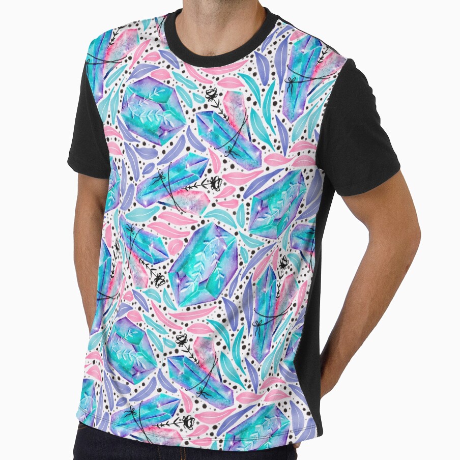 Blue Healing Mystical Crystals Stones Watercolor Pattern by Farissa Designs
