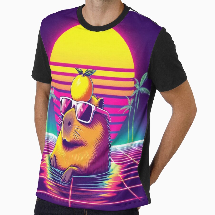 Stay Chill - Retro Vaporwave Capybara in Hot Spring by RetroRascalStudio