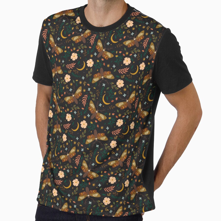 Flowers, Moths and Moons – Celestial Botanical Pattern by BohemiaArt