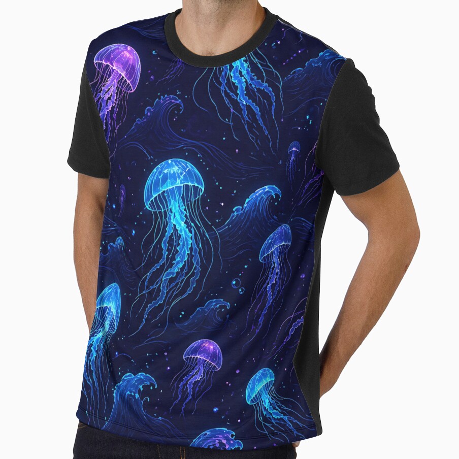 Neon Jellyfish Ocean Pattern Dark Aesthetic Design by AnnSign