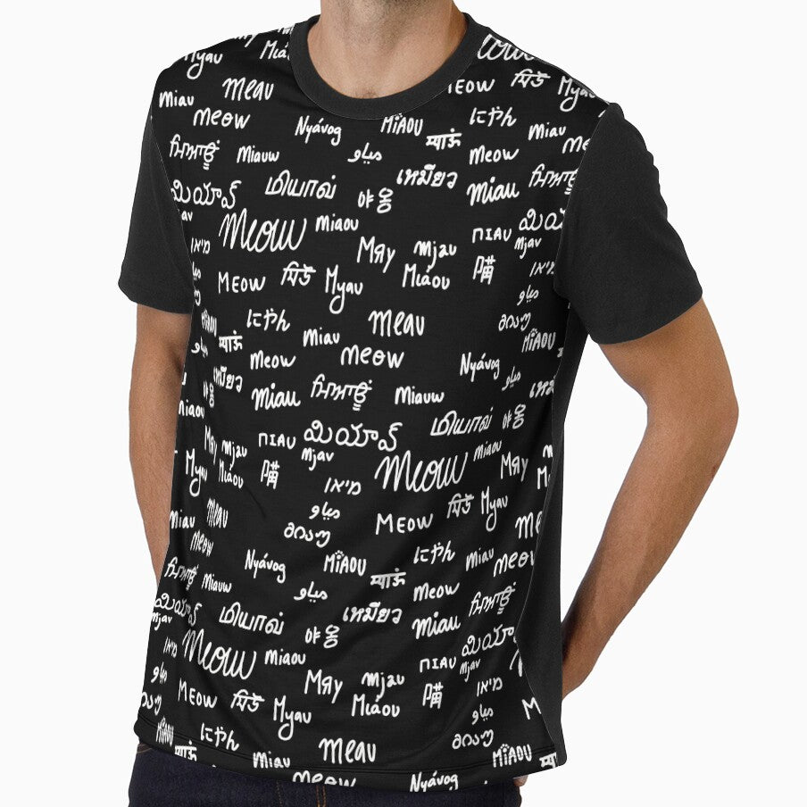 White on Black Multilingual Cat Sounds Meow Pattern by sagm