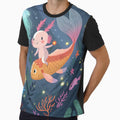 Glowing Axolotl Rides Koi Fish – Cute Underwater Fantasy Illustration by Kayqriel