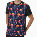 Neon Ocean Glow: Bright Jellyfish on Dark Blue #3 by Electric-Easel
