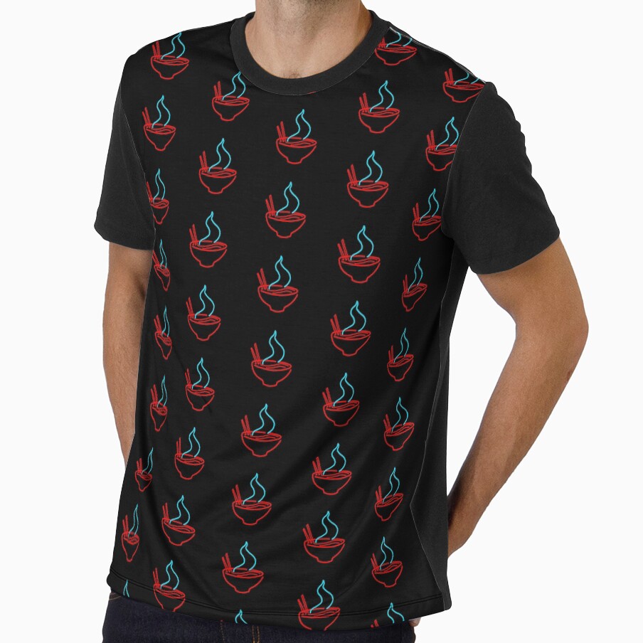 Spicy Ramen Noodles Neon (Pattern Graphic on Black) by Casa de Garcia