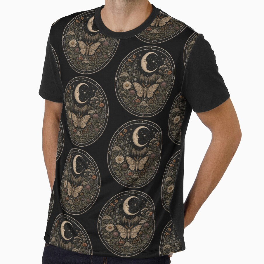 **Moonlight Moth & Botanical Cosmos – Mystical Vintage Design** by Barwer Artworks