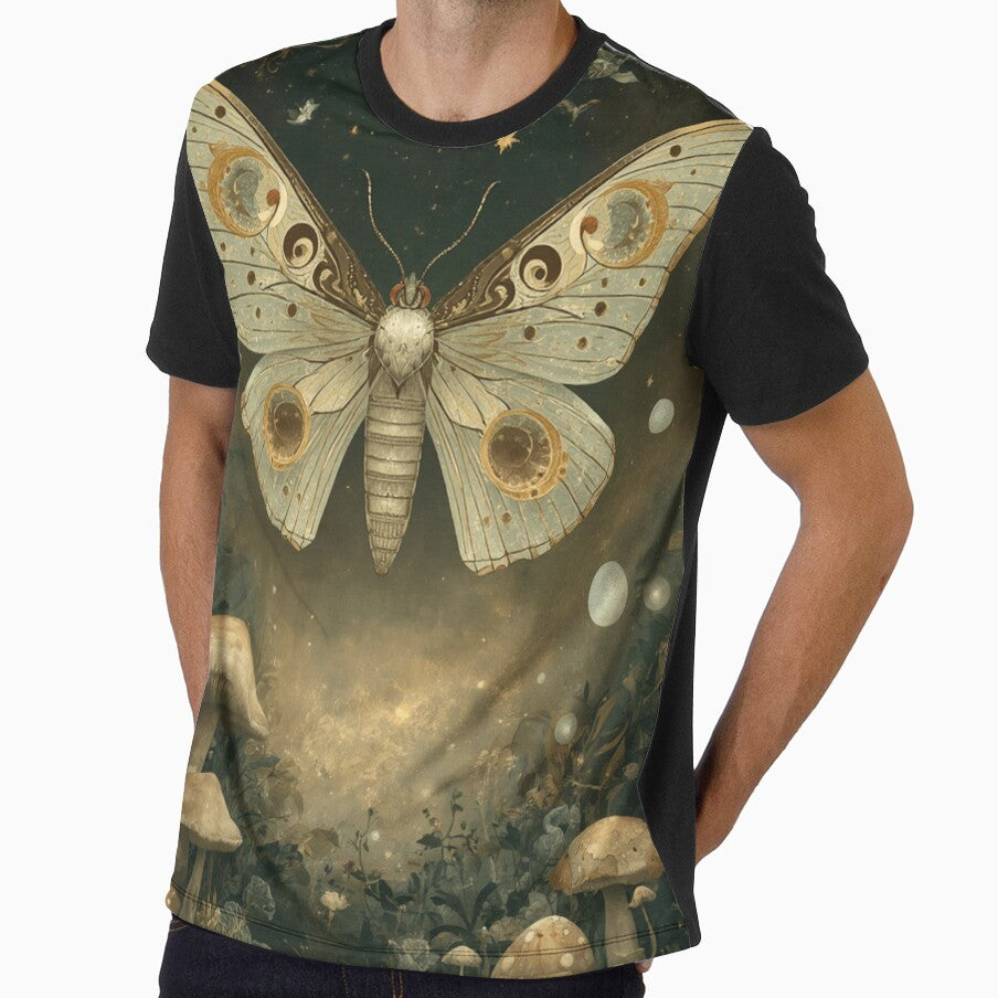 Celestial Moth in Moonlit Mushroom Garden Fantasy Art Print by ArtDesignRemix