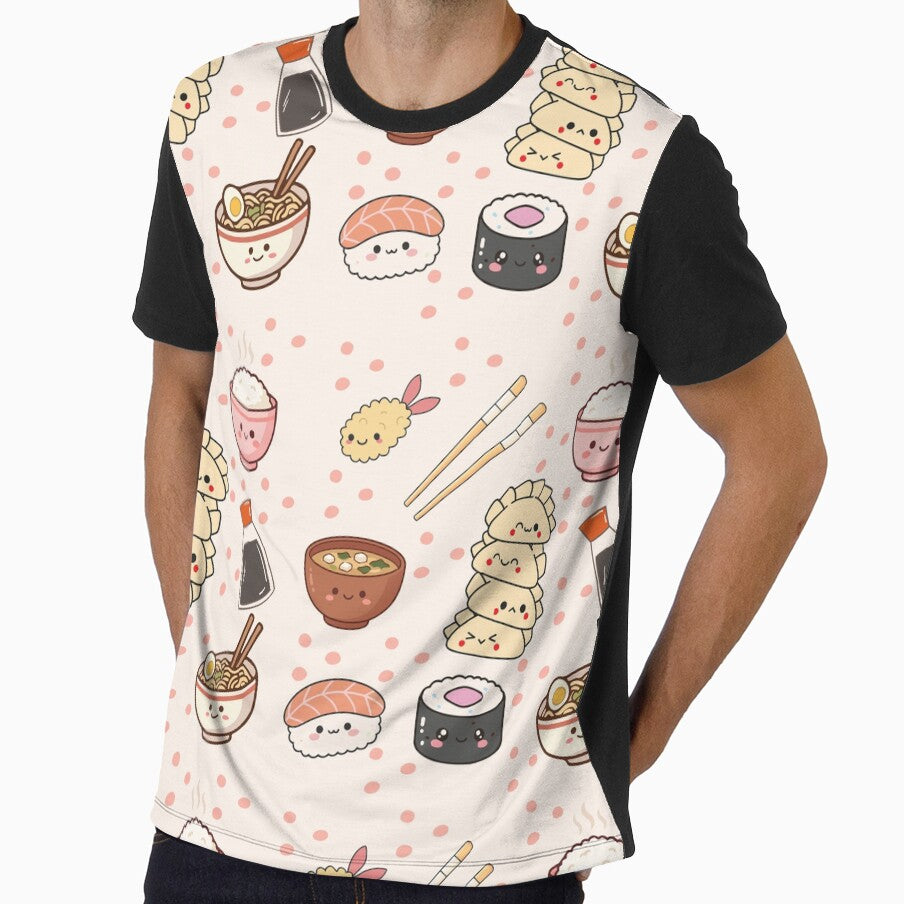 Kawaii Japanese Food Pattern – Adorable Sushi, Ramen & Dumplings Print by Cheonsa