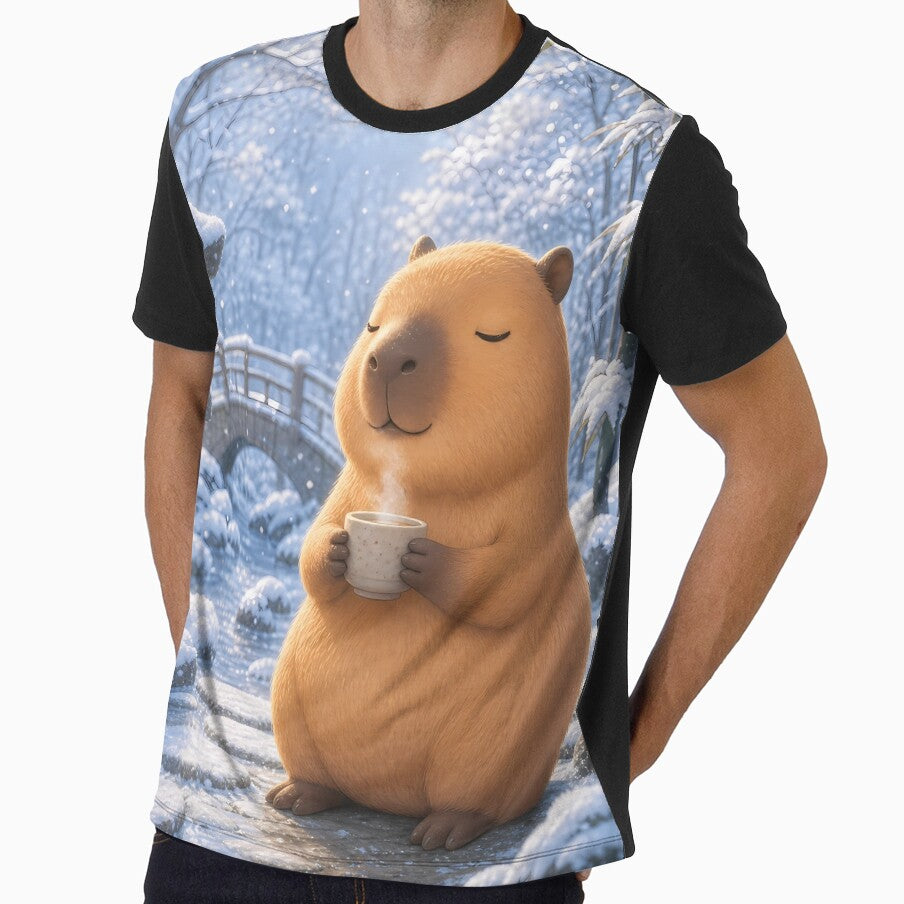 Cozy Capybara Drinking Coffee in Snowy Garden by LuisWorks