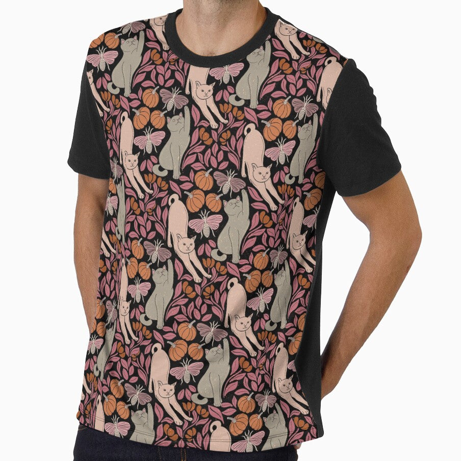 Gothic Halloween Cat Moth Pumpkin Folk Pattern by DColourMuse