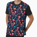 Neon Ocean Glow: Bright Jellyfish on Dark Blue #1 by Electric-Easel