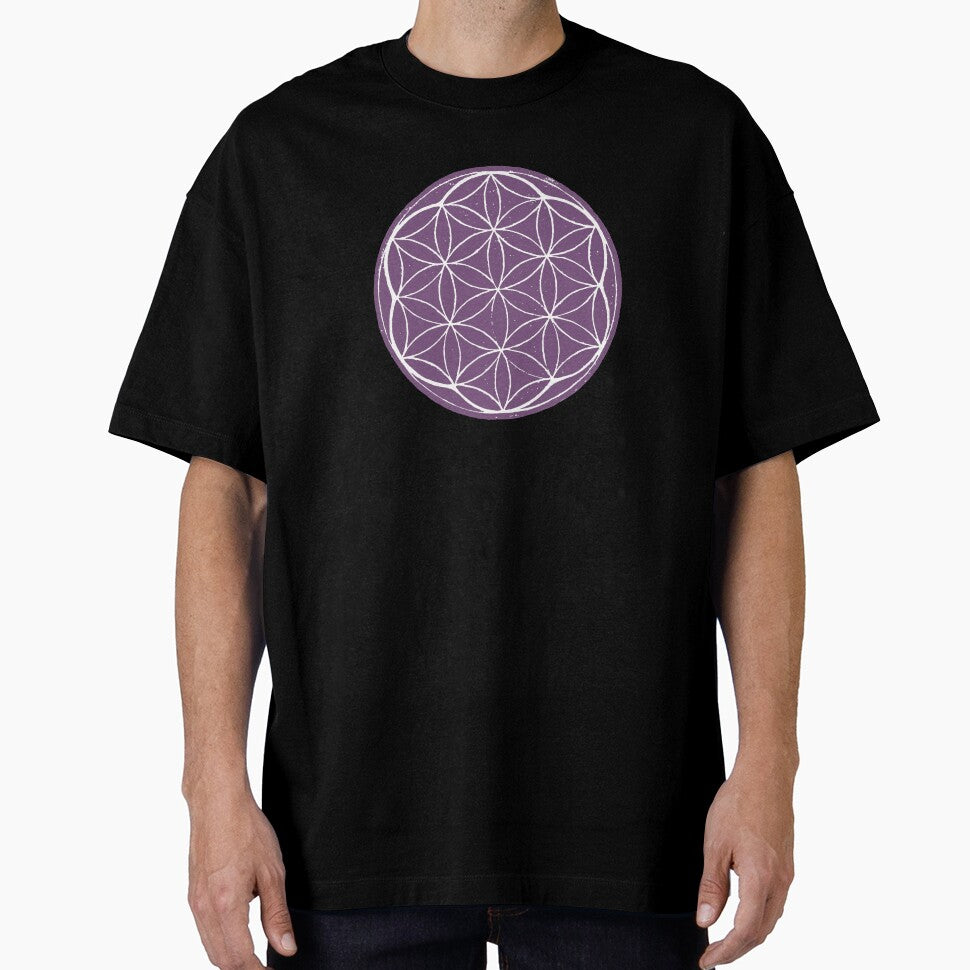 Flower of Life Linocut - Plum + Snow by Irene Estelle