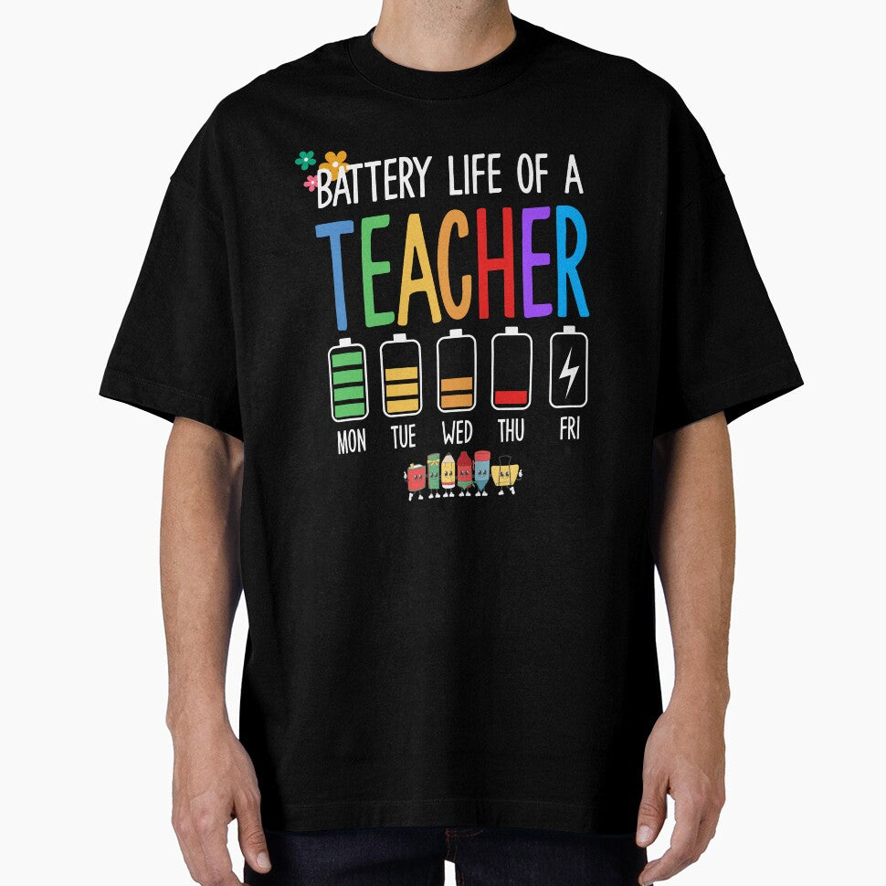 Funny Teacher Battery Life Colorful School Week Design by deslydesign