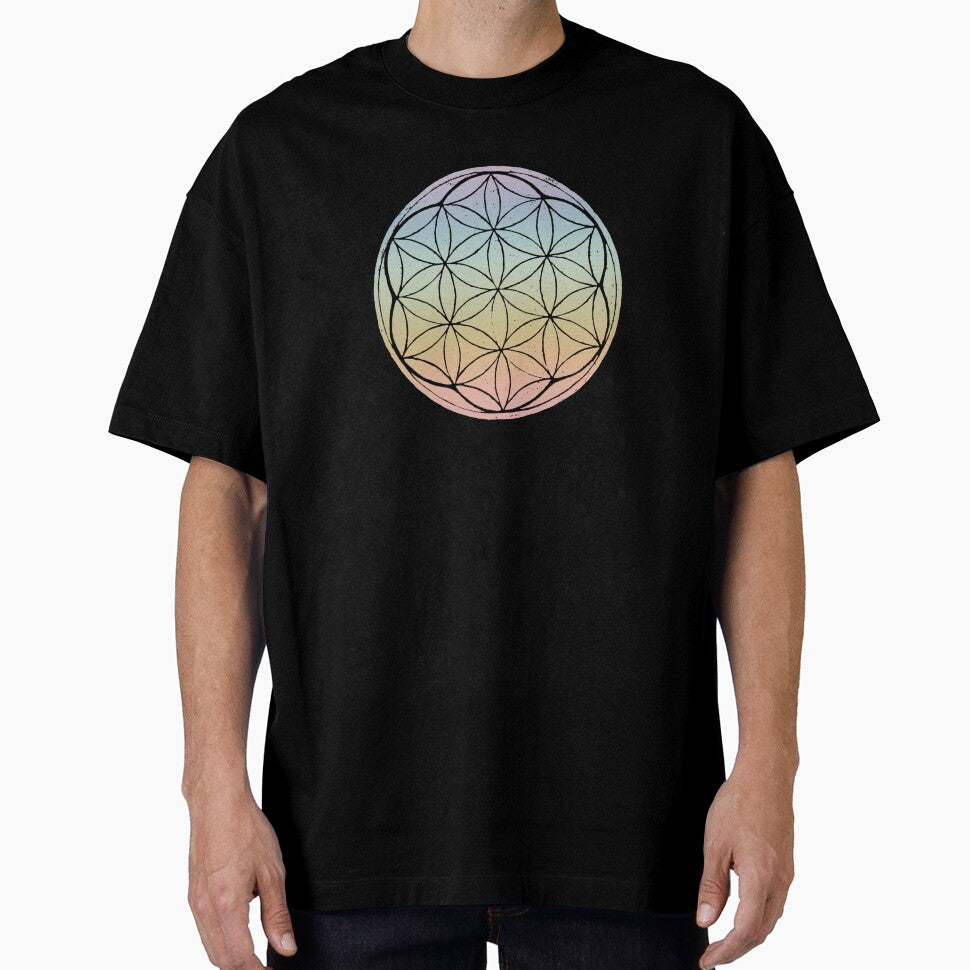 Flower of Life Linocut - Rainbow Sorbet + Coal by Irene Estelle