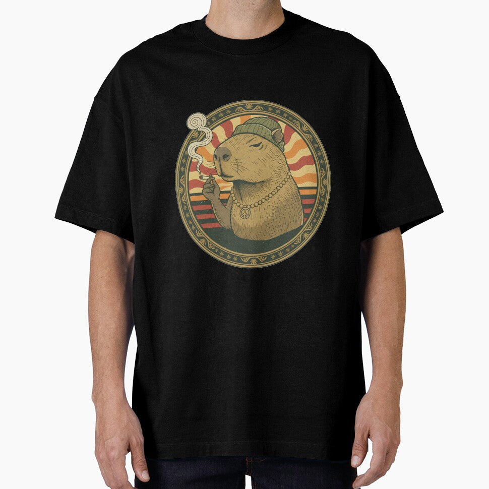 Chill Capybara Stoner - Retro 70s Zen Animal Art by TSE DESIGN