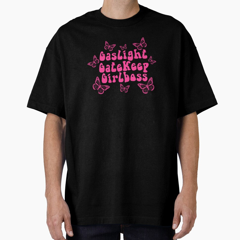 Gaslight Gatekeep Girlboss <3 (pink background) by Alysha Newton