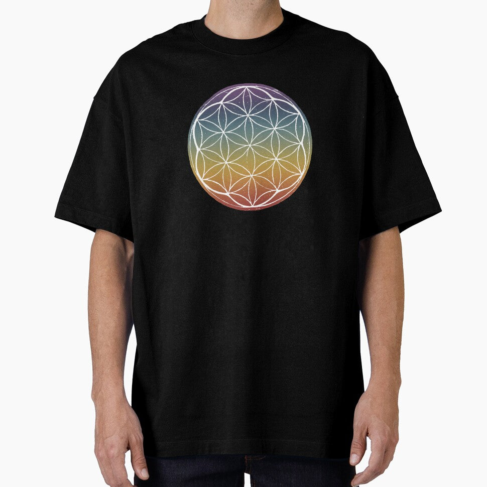 Flower of Life Linocut - Rainbow Sunset + Snow by Irene Estelle
