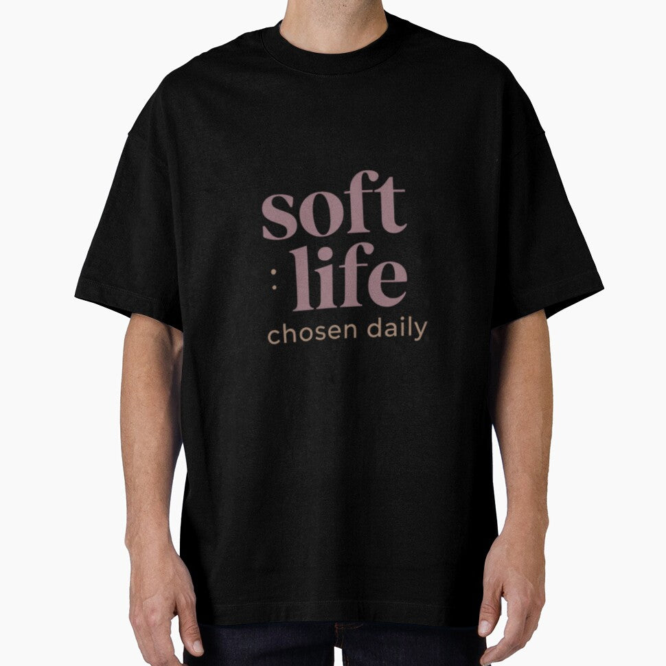 Soft Life Chosen Daily – Inspirational Self Care Typography Design by CosmicQuietStudio