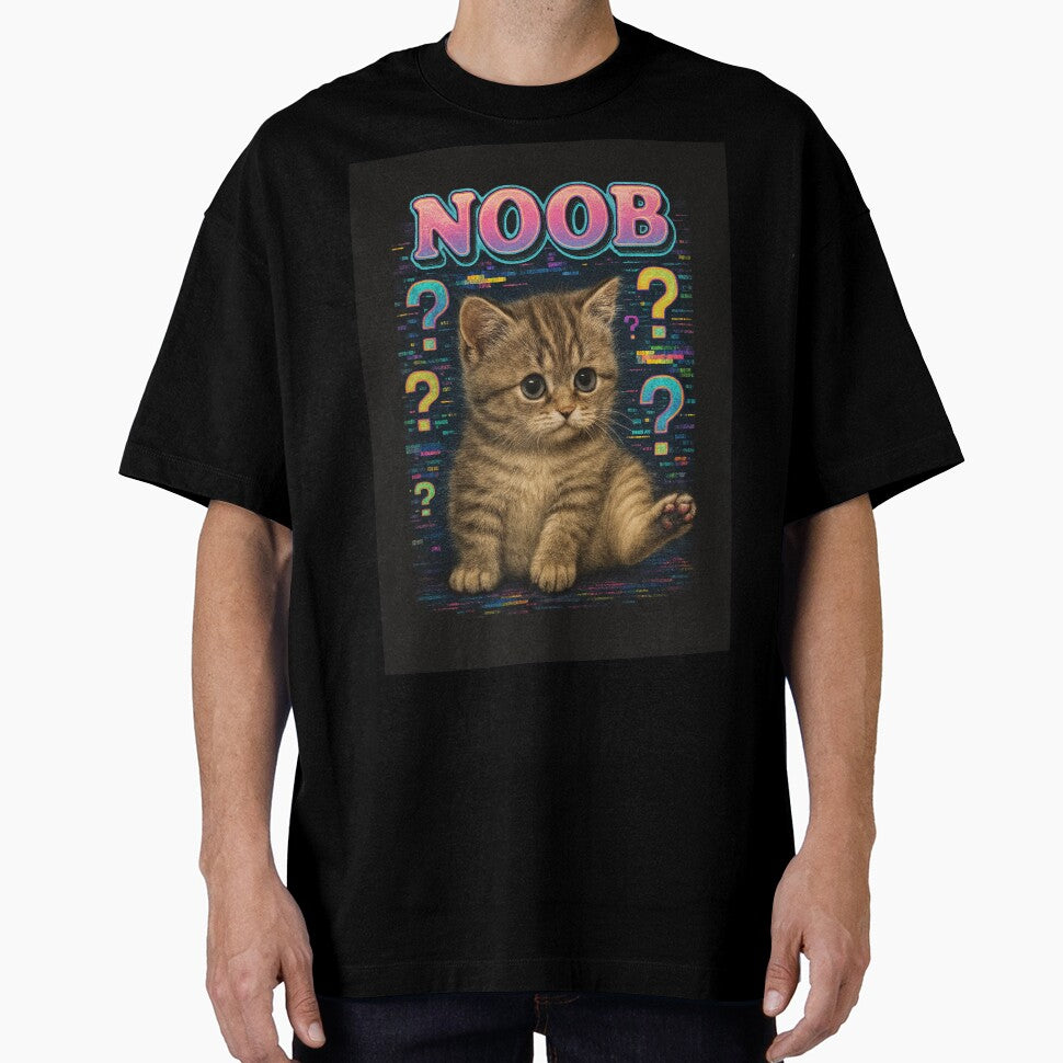 Noob Loaf Funny 80s Gamer Kitten T-Shirt by catastrocat