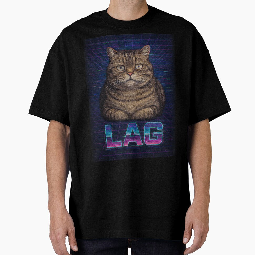 Laggy Loaf Funny 80s Gamer Cat T-Shirt by catastrocat