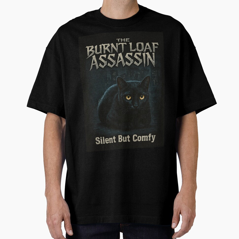 The Burnt Loaf Assassin Funny Black Cat Loaf 90s Bootleg Tee by catastrocat