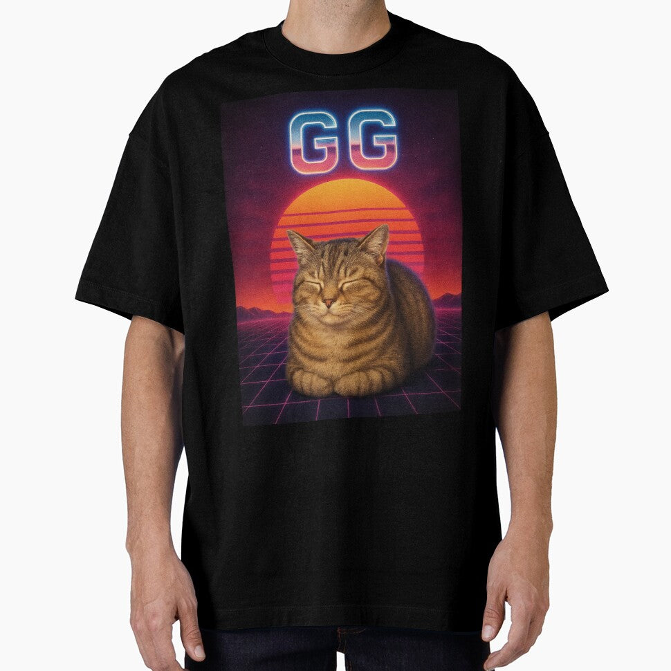 GG (Good Game) Loaf Funny 80s Synthwave Cat T-Shirt by catastrocat